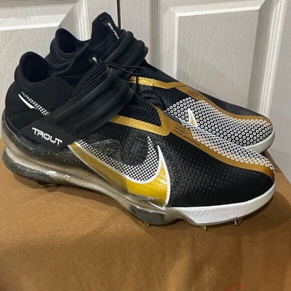 NIKE FORCE ZOOM TROUT BLACK METALLIC GOLD WHITE MEN CLEATS SZ 16 FOOTBALL SPORTS - Picture 2 of 16